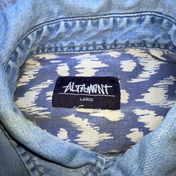 VTG Altamont Binders Shirt Mens LARGE Blue Button Snap Long Sleeve Pockets 90s - Picture 8 of 12